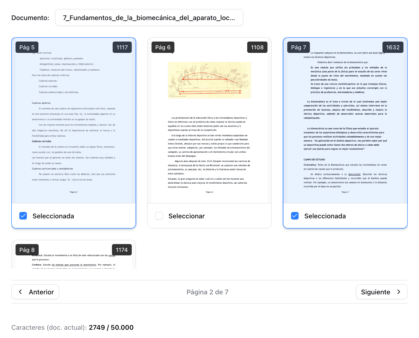 Selección de páginas para generar materiales de estudio