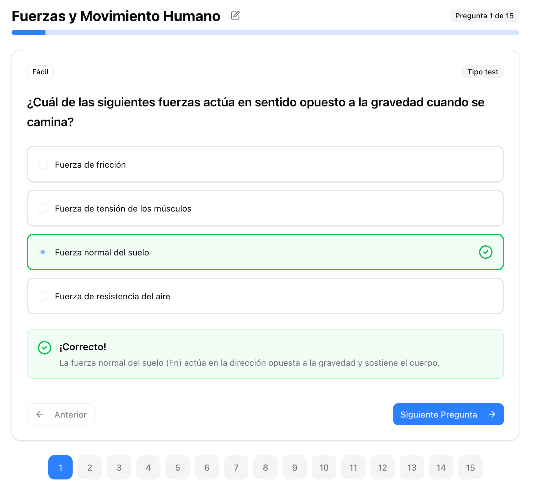 Interfaz del quiz de Estulio
